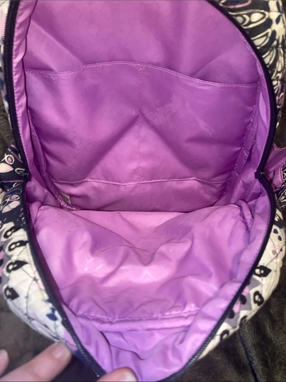 Vera Bradley Quilted Mini Backpack in Navy, Purple & Pink Pattern